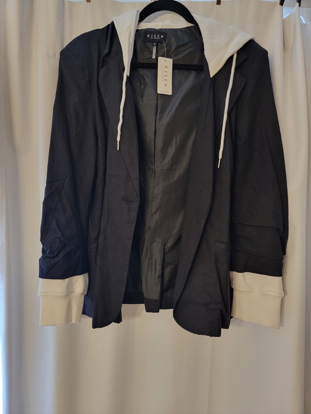 Risen Black Blazer Jacket with Cream Hoodie Trim